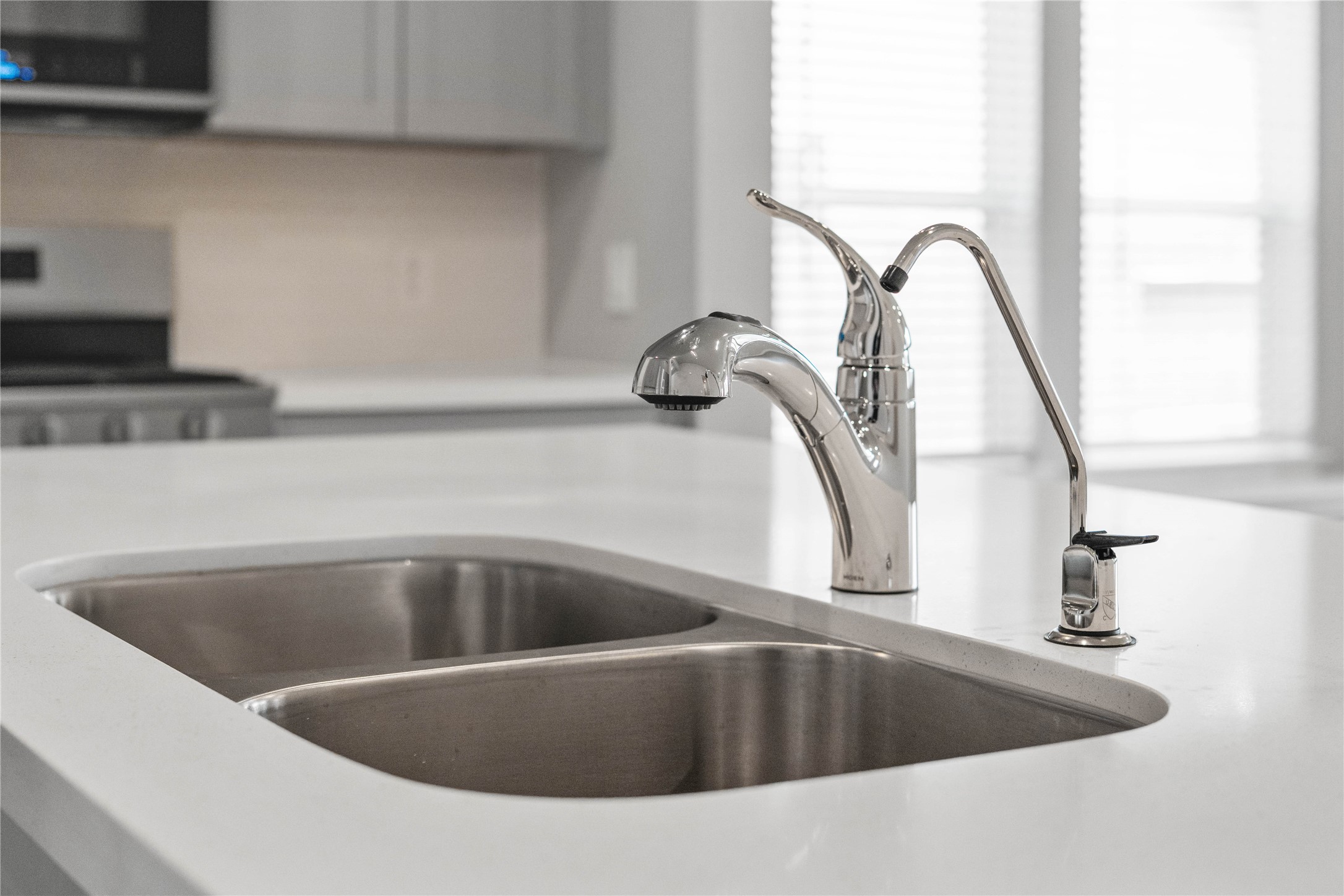 19657 Montgomery Rdg Way Montgomery, TX 77316 - Photo 16 of 49 The kitchen features a stainless steel 50/50 undermount sink and a Moen Integra chrome kitchen faucet with DuPure water filtration system.
