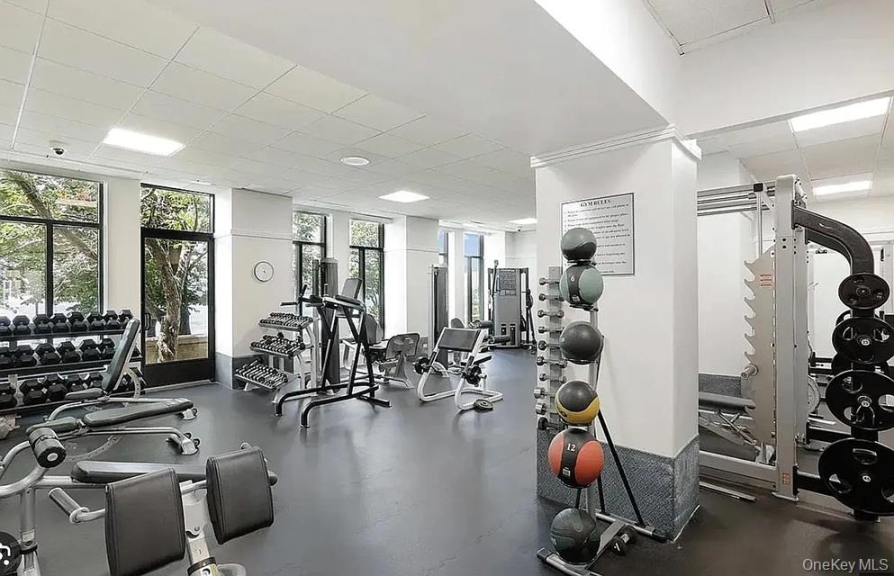 380 Rector Place, Unit 7A Manhattan, NY 10280 - Photo 17 of 19 Exercise room featuring a drop ceiling