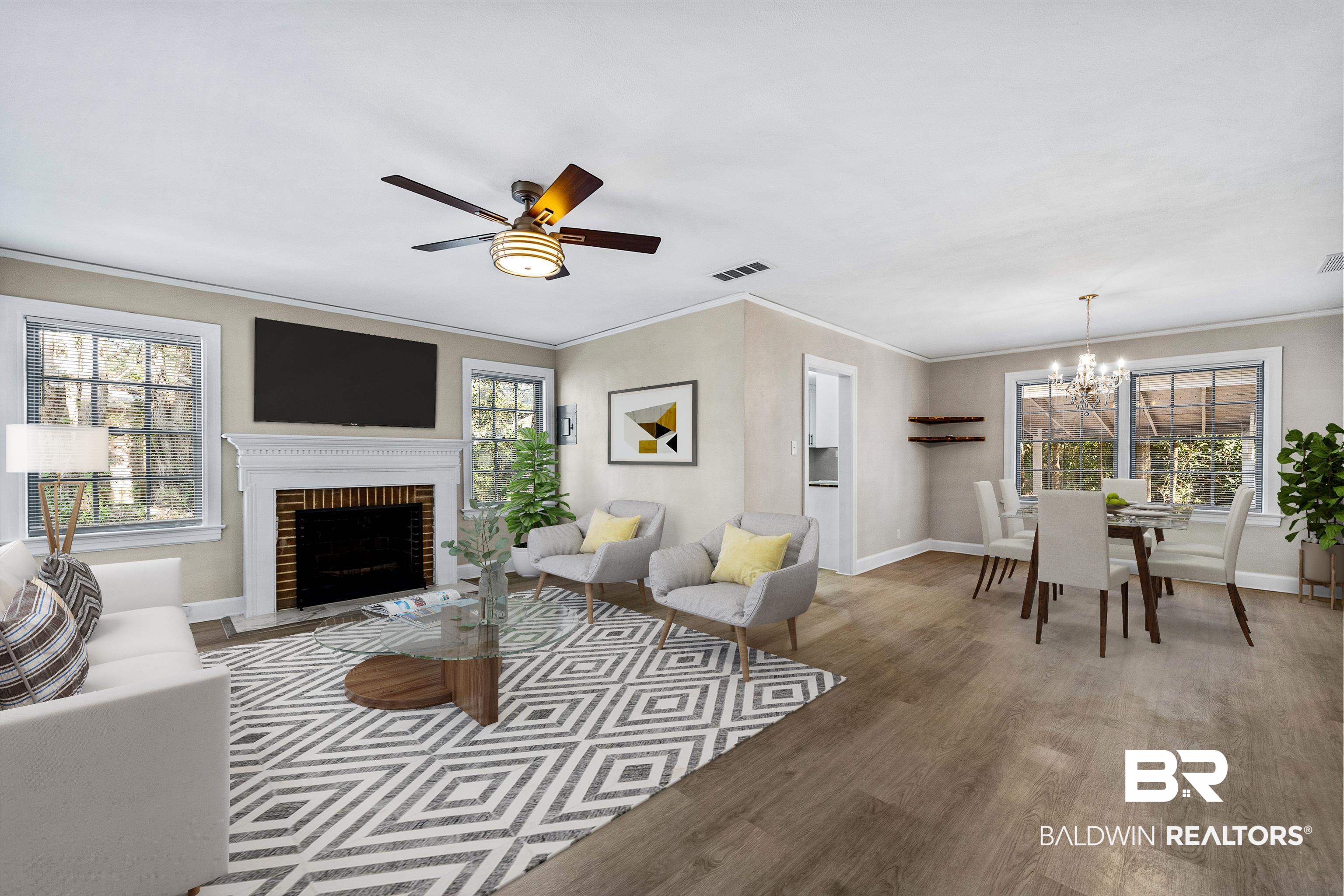 611 Morgan Avenue Mobile, AL 36606 - Photo 5 of 24 Living room with a fireplace, hardwood / wood-style flooring, and plenty of natural light