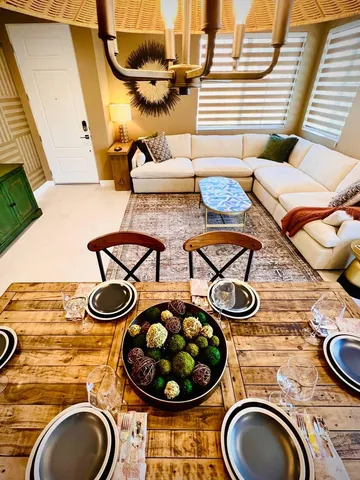 a table and chairs in a patio