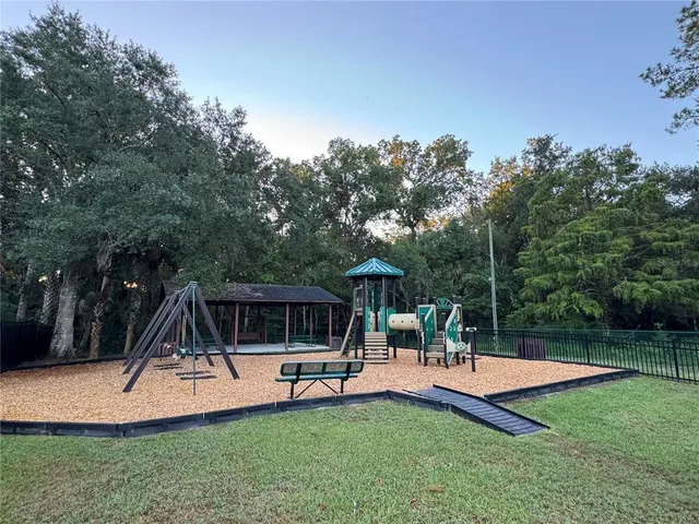 a view of a park with slide