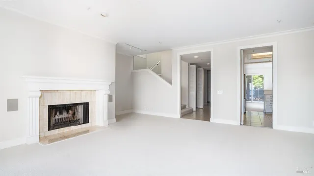 a view of a livingroom with a fireplace