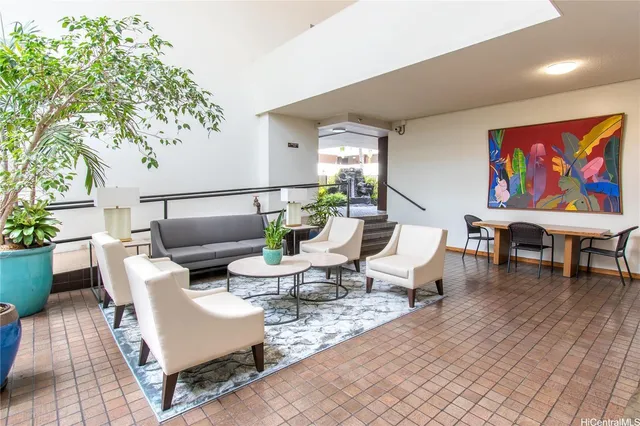 a view of a building with a swimming pool