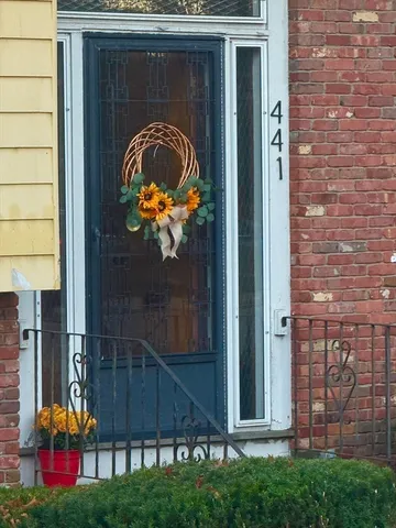 a front view of a house with plants