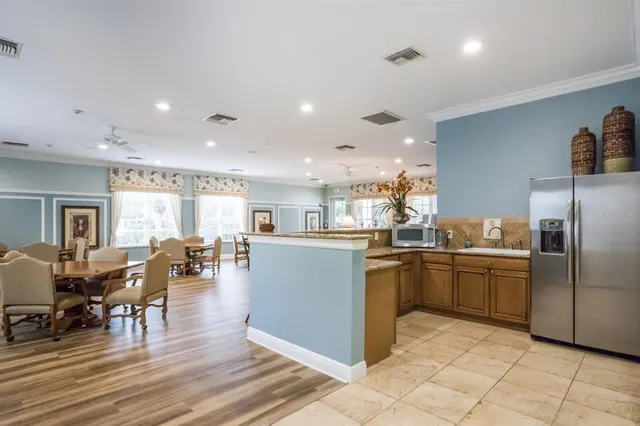 a garden view with a seating space