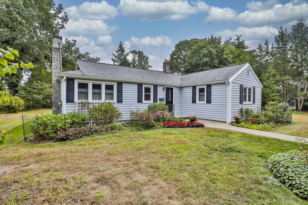 a view of a house with a yard and plants