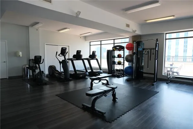 a view of a room with gym equipment