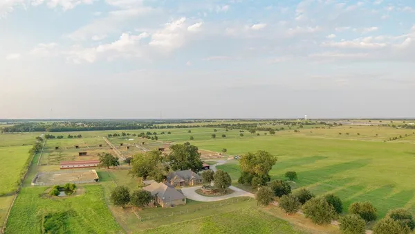 a view of a park with large trees
