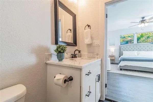 an aerial view of a house with a garden