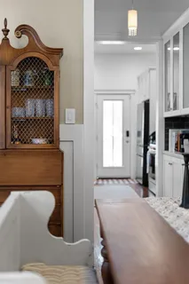 a bedroom with a bed and a fireplace