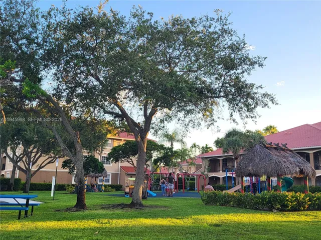 a view of a large trees with a big yard and large trees