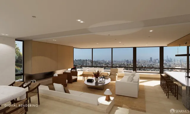 a living room with patio furniture and a floor to ceiling window