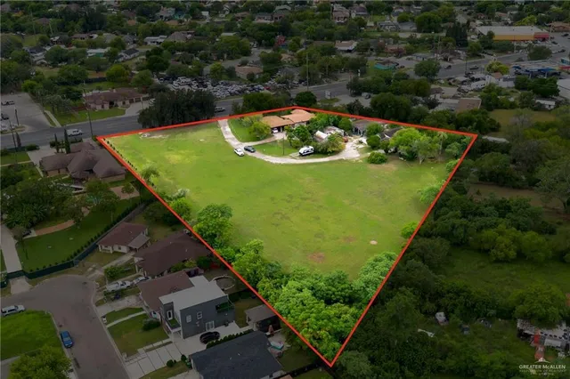 an aerial view of a backyard