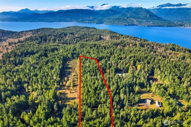 a view of a lake with a mountain in the background