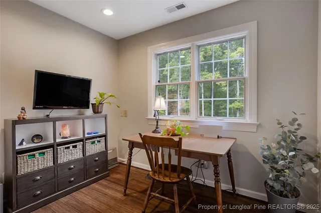 an aerial view of a house with garden