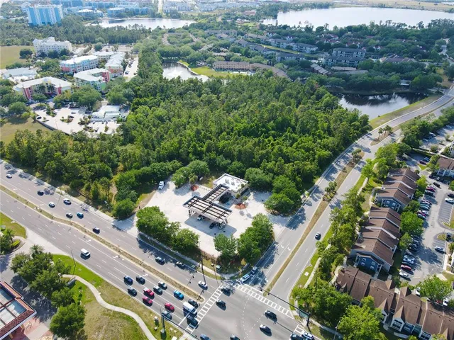 a city view with tall buildings