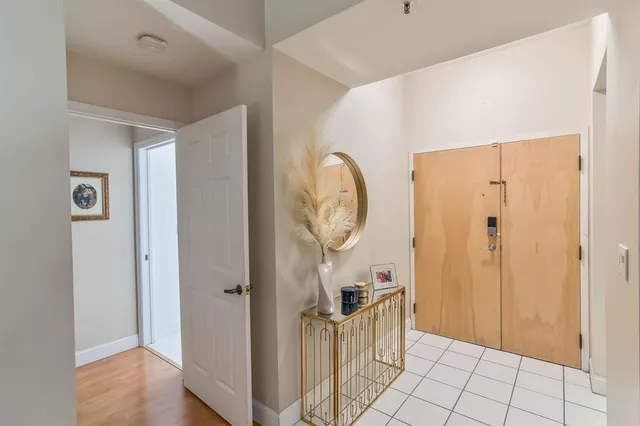 a view of a hallway with elevator