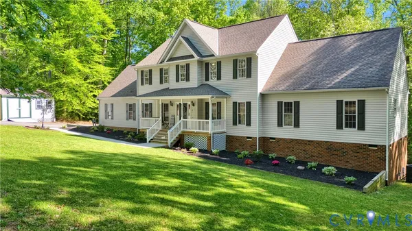 front view of a house with a patio
