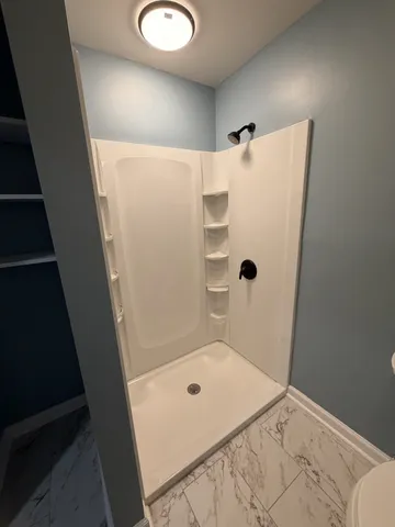 a bathroom with a bathtub