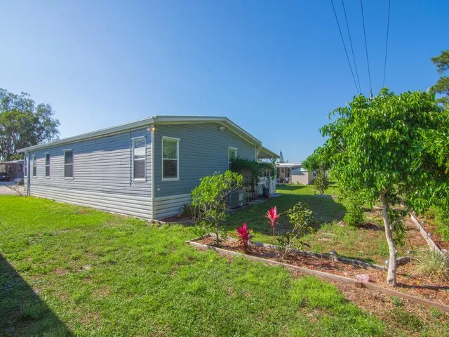 a view of a garden with a flower garden