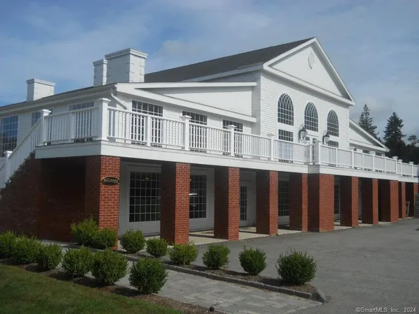 a view of a lake with a building