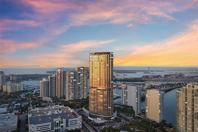 a view of a city with tall buildings