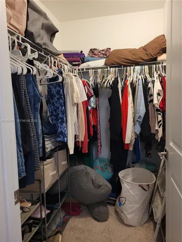 a view of walk in closet with clothes and shoes