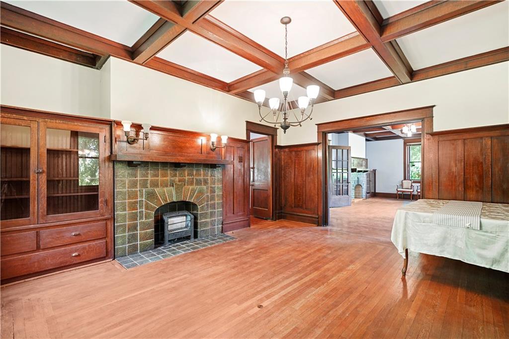114 East Waldheim Road Pittsburgh, PA 15215 - Photo 8 of 25 Large formal dining room with built ins and Coffered ceilings. Pocket doors between LR/DR