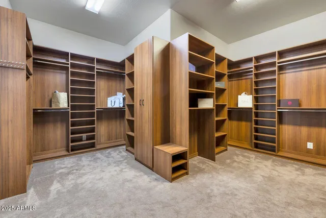 a view of walk in closet with clothes and shoes