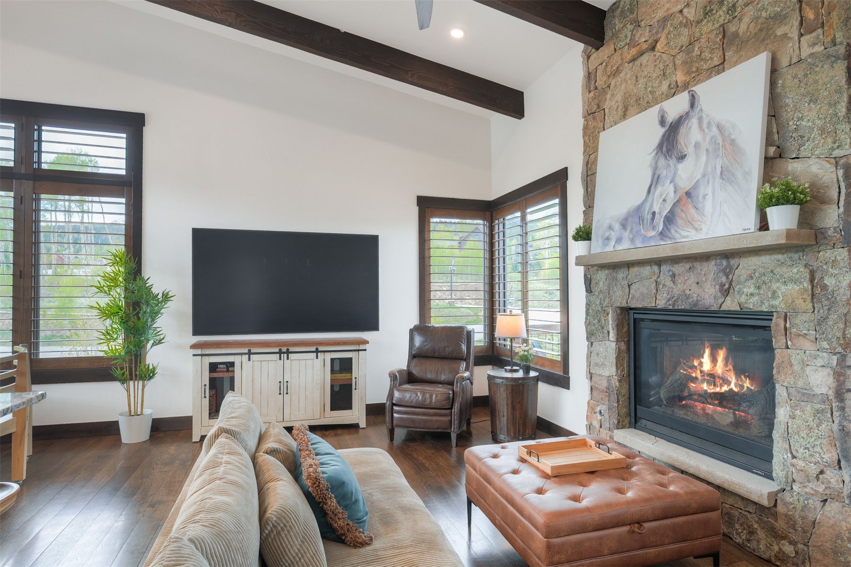 21 Moss Way Silverthorne, CO 80498 - Photo 10 of 50 a living room with furniture a flat screen tv and a fireplace