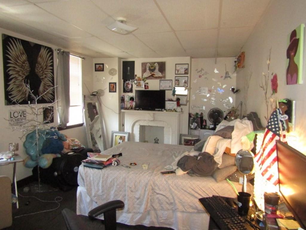 606 Middle Street Pittsburgh, PA 15212 - Photo 27 of 39 a bedroom with furniture a flat screen tv and a fireplace
