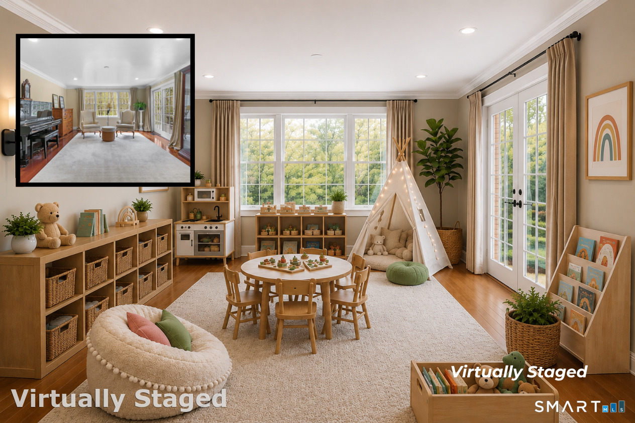 4041 Redding Road Fairfield, CT 06824 - Photo 13 of 38 Virtually staged to showcase the versatility of the family room, including its potential as a dedicated play area