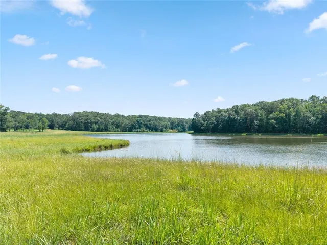 a view of lake with green space