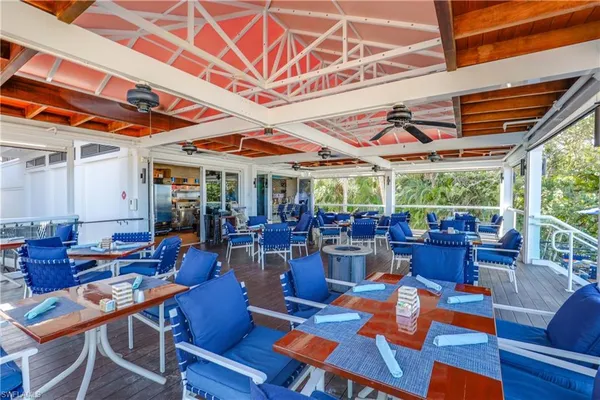a outdoor space with lots of tables and chairs