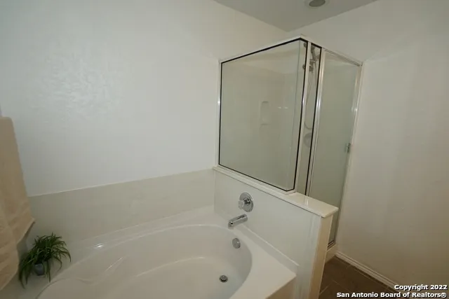 a bathroom with a bathtub