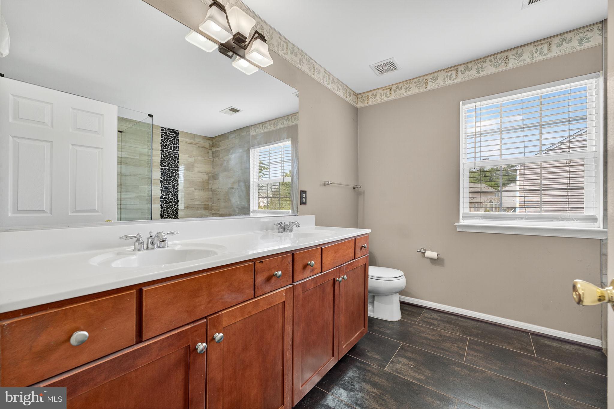 751 Holly Leaf Road Culpeper, VA 22701 - Photo 39 of 65 a bathroom with a double vanity sink a toilet and a mirror