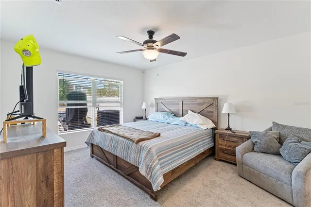 a bedroom with a bed couch and a window