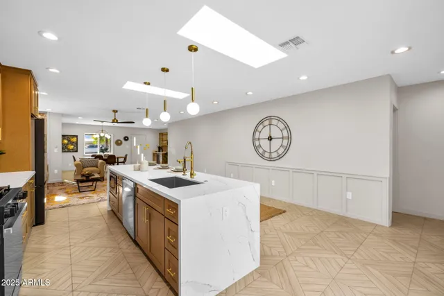 a large kitchen with a lot of counter space