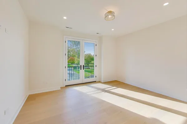an empty room with a workspace