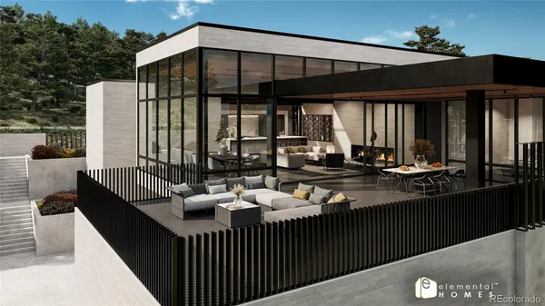 a view of a patio with couches table and chairs and potted plants