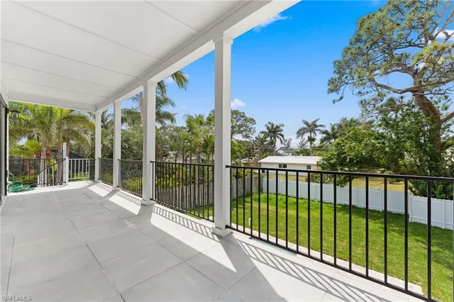 a view of a building from a balcony