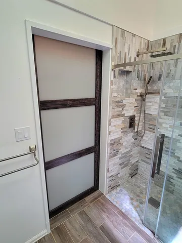 a bathroom with a shower