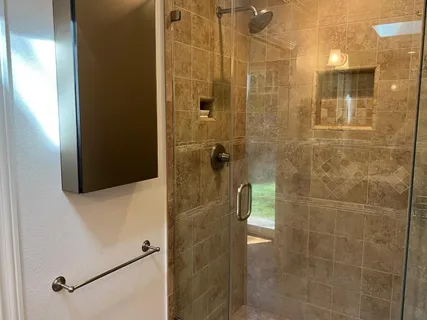 a bathroom with a shower