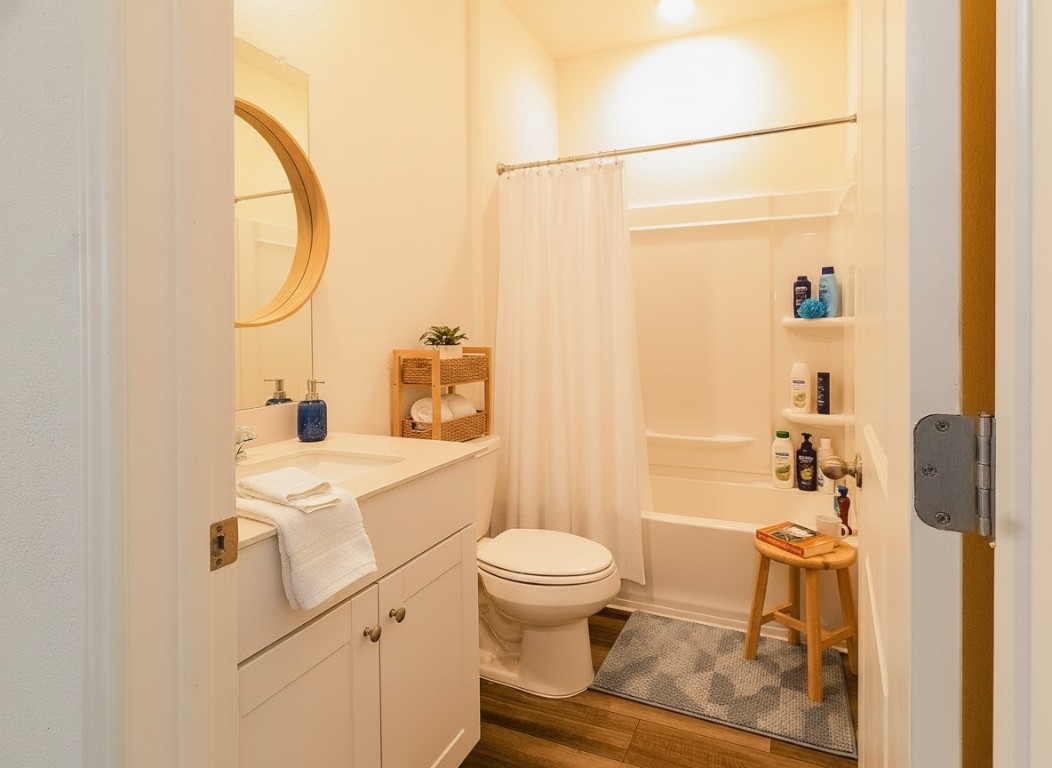 1524 Morris Loop San Marcos, TX 78666 - Photo 10 of 25 a bathroom with a sink a toilet and a mirror