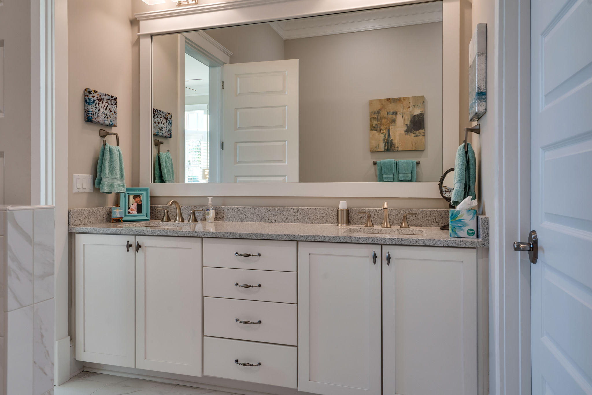 124 Clipper Street Inlet Beach, FL 32461 - Photo 22 of 47 a bathroom with cabinets sink and mirror