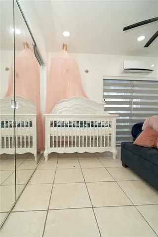 a view of a room with windows