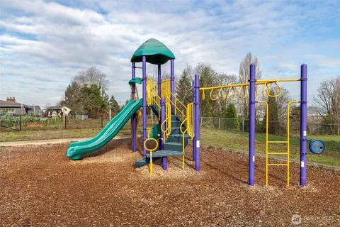 a view of a park with slide