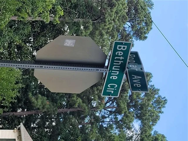 a aerial view of a house with garden space and trees