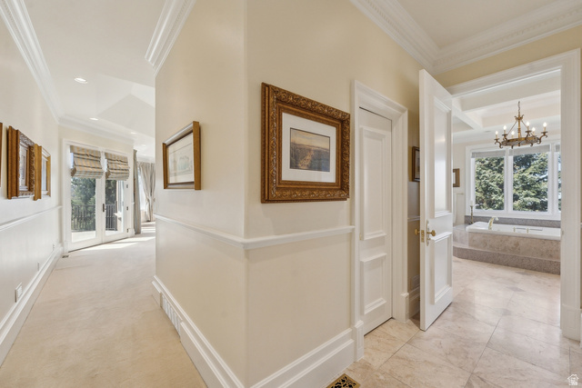 1714 Ridge Point Drive Bountiful, UT 84010 - Photo 59 of 132 Hallway with crown molding, wainscoting, and recessed lighting