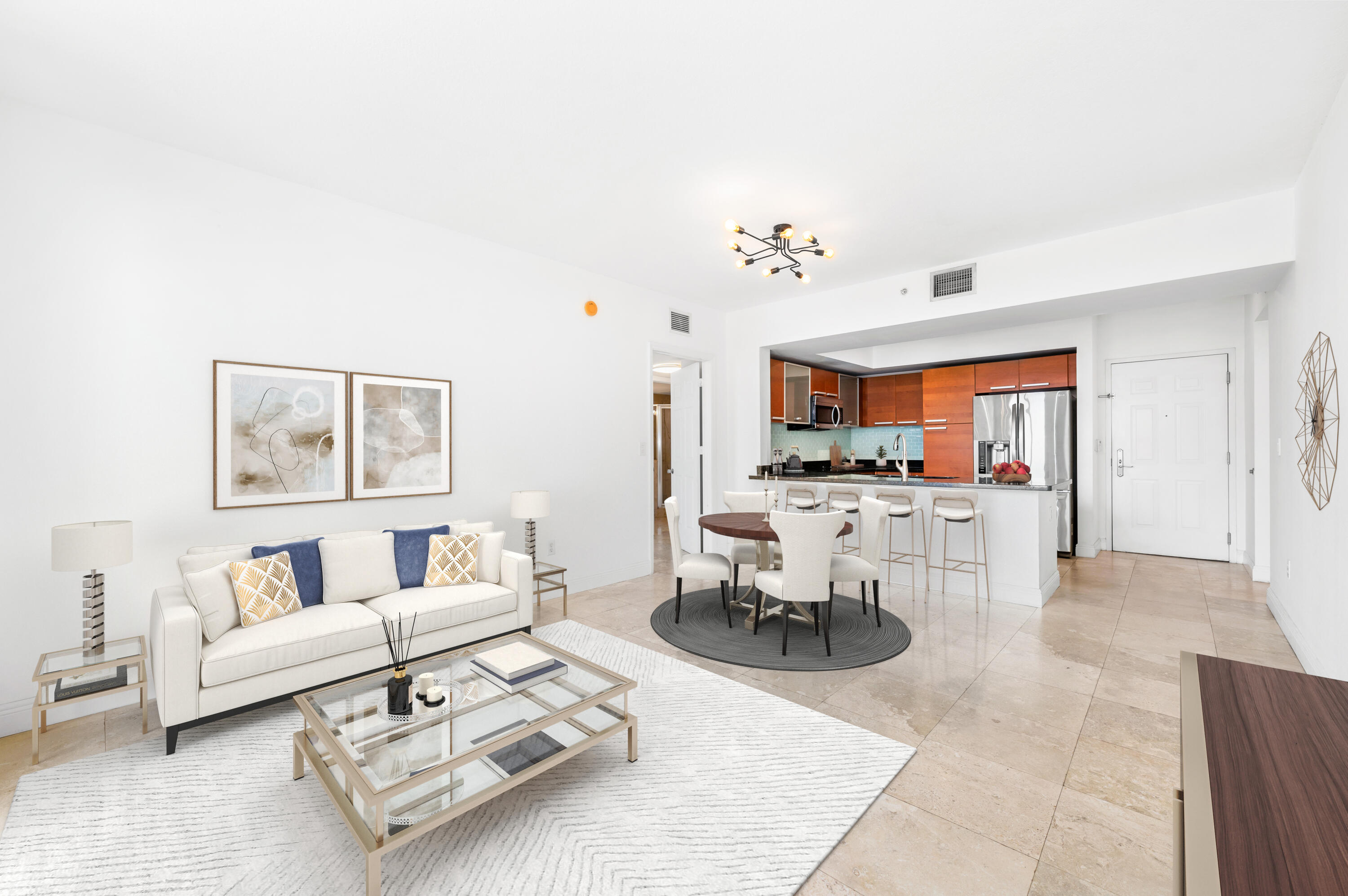 2030 Douglas Road, Unit 807 Coral Gables, FL 33134 - Photo 2 of 12 a living room with furniture and view of kitchen